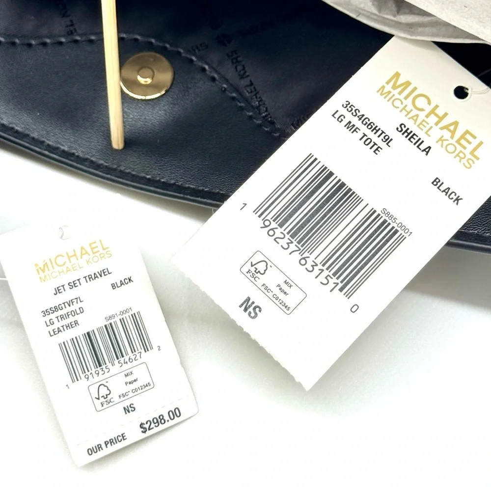 Michael Kors Sheila Large Logo Tote Bag & Matching Trifold Wallet Black/Gold
